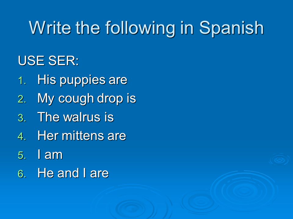 Write the following in Spanish