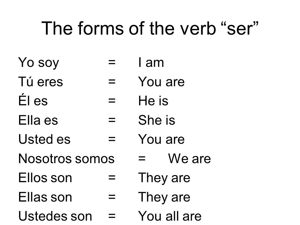 The forms of the verb ser