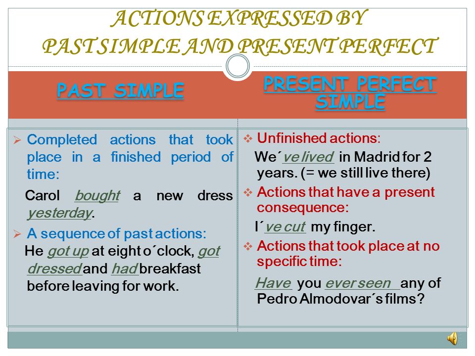 ACTIONS EXPRESSED BY PAST SIMPLE AND PRESENT PERFECT