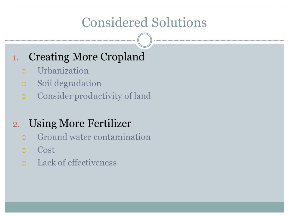 Considered Solutions Creating More Cropland Using More Fertilizer