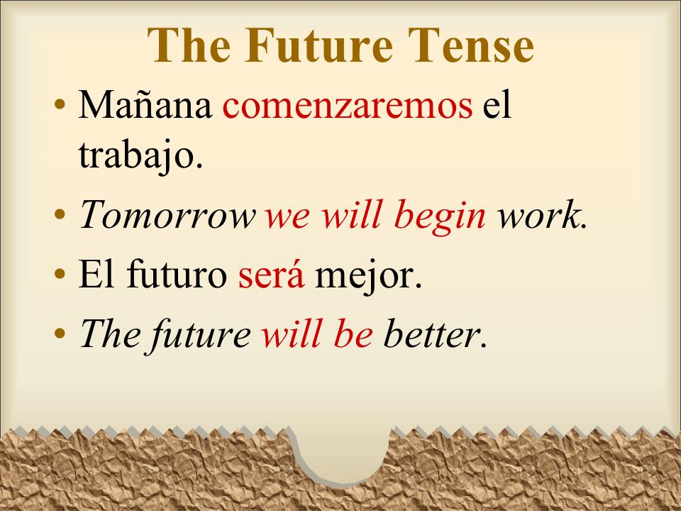 The Future Tense Mañana comenzaremos el trabajo.