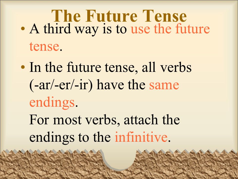 The Future Tense A third way is to use the future tense.