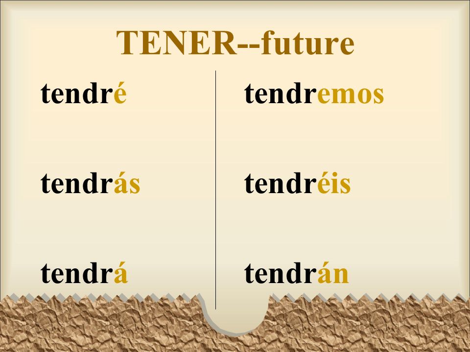 TENER--future tendré tendrás tendrá tendremos tendréis tendrán