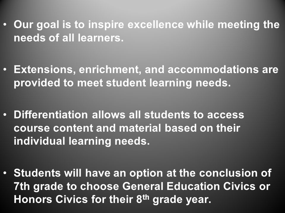 Our goal is to inspire excellence while meeting the needs of all learners.