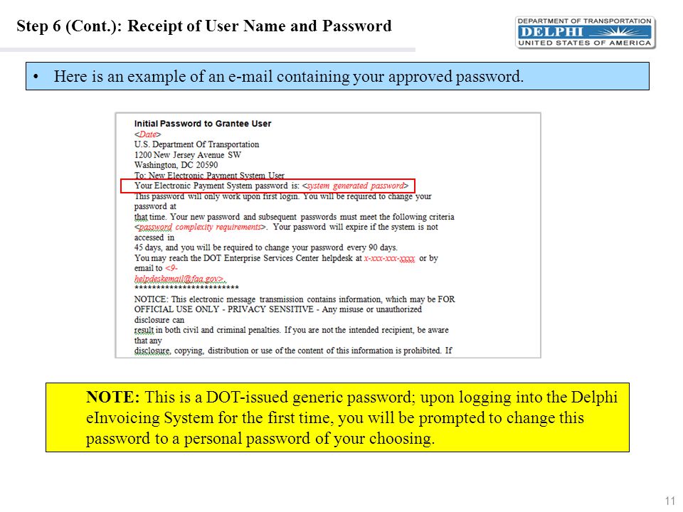 Step 6 (Cont.): Receipt of User Name and Password