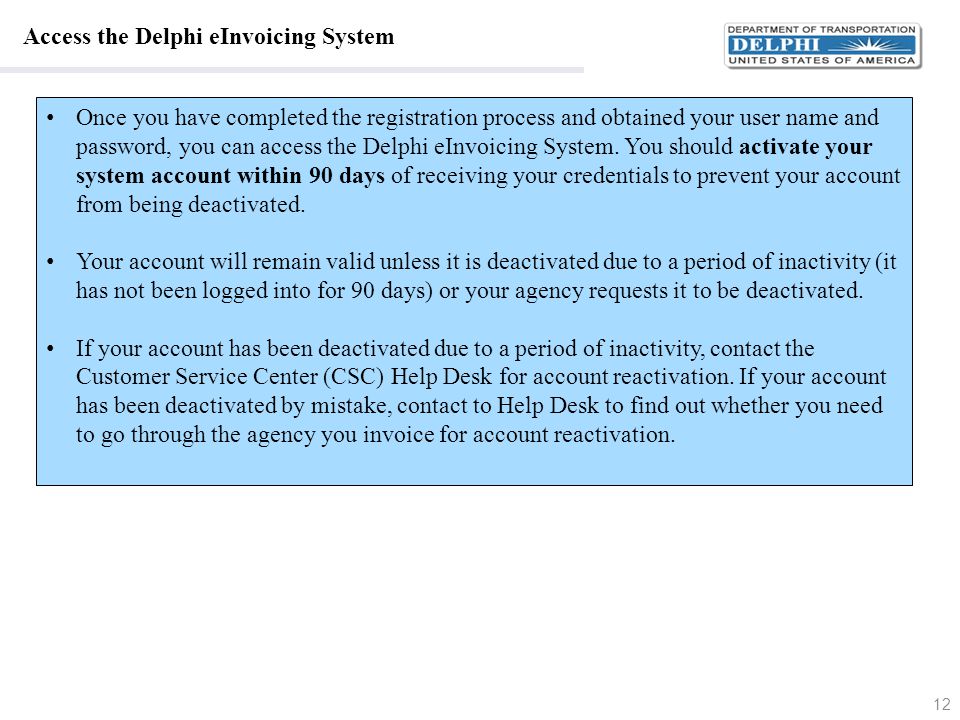 Access the Delphi eInvoicing System