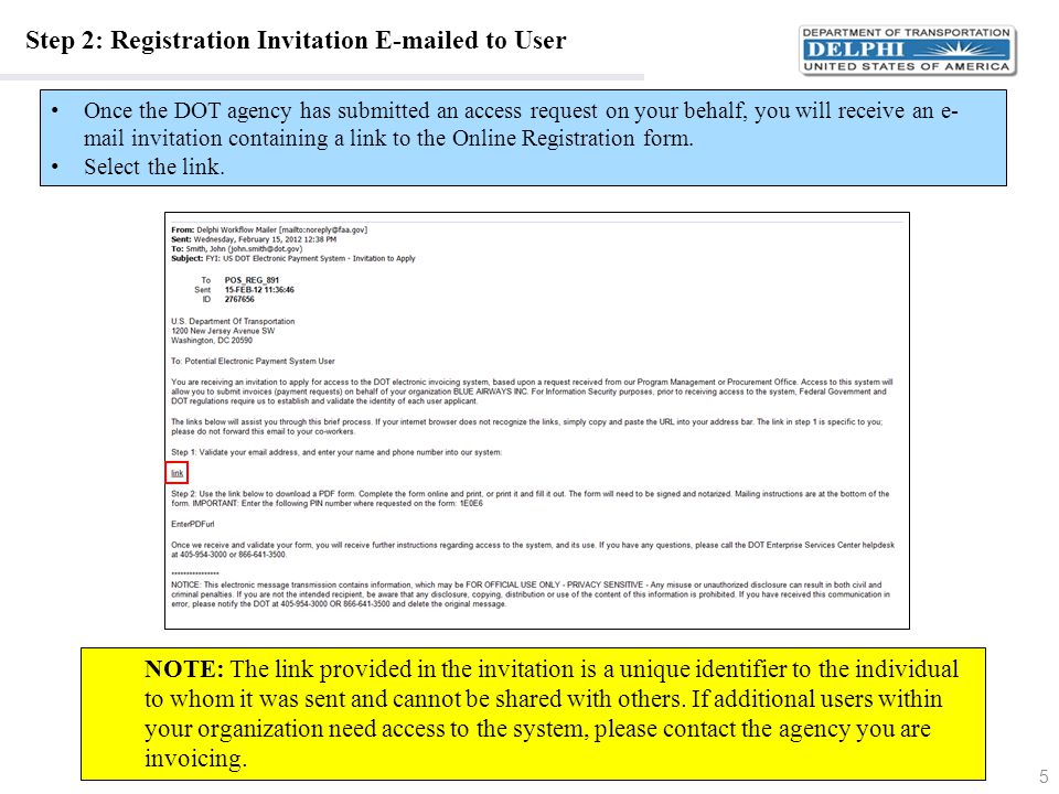 Step 2: Registration Invitation  ed to User