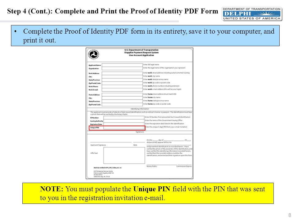 Step 4 (Cont.): Complete and Print the Proof of Identity PDF Form