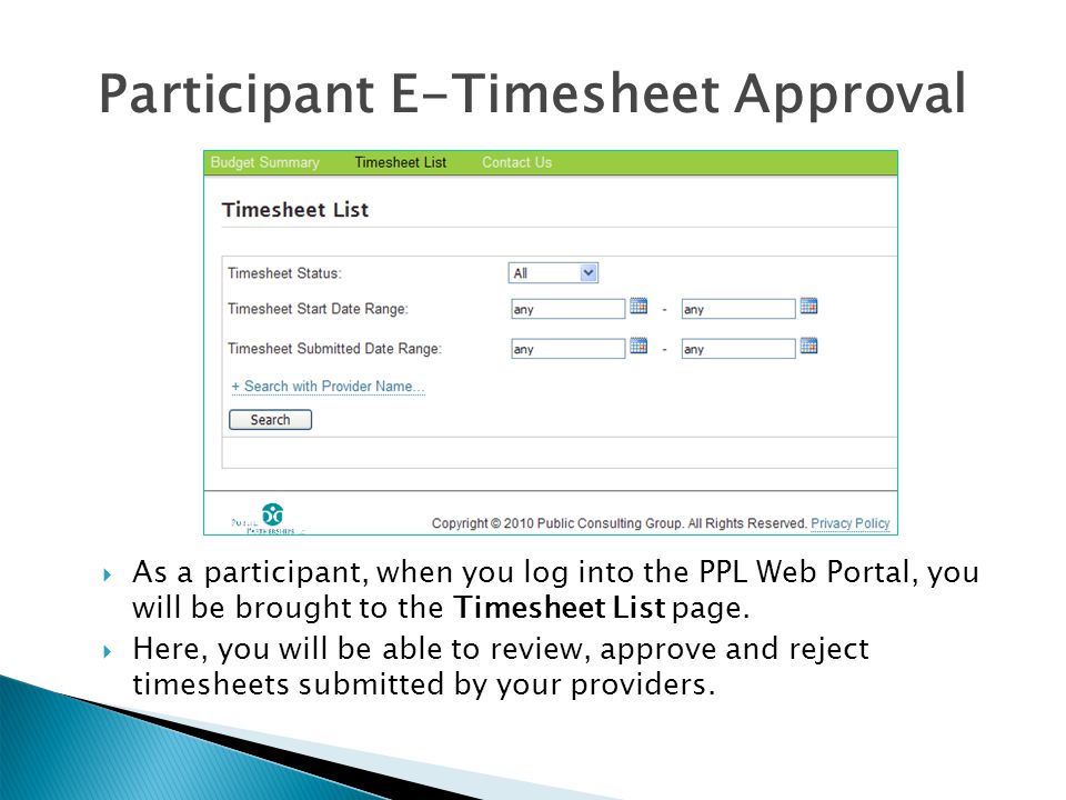 Participant E-Timesheet Approval