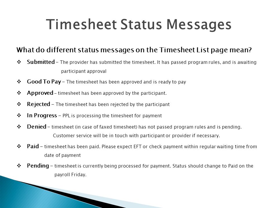 Timesheet Status Messages