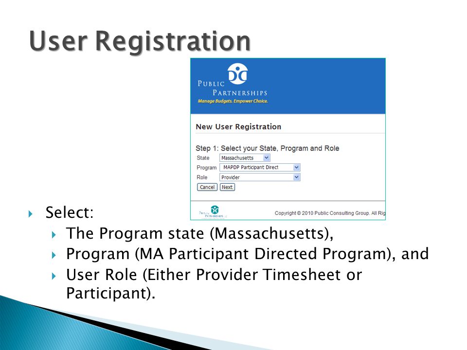 User Registration Select: The Program state (Massachusetts),
