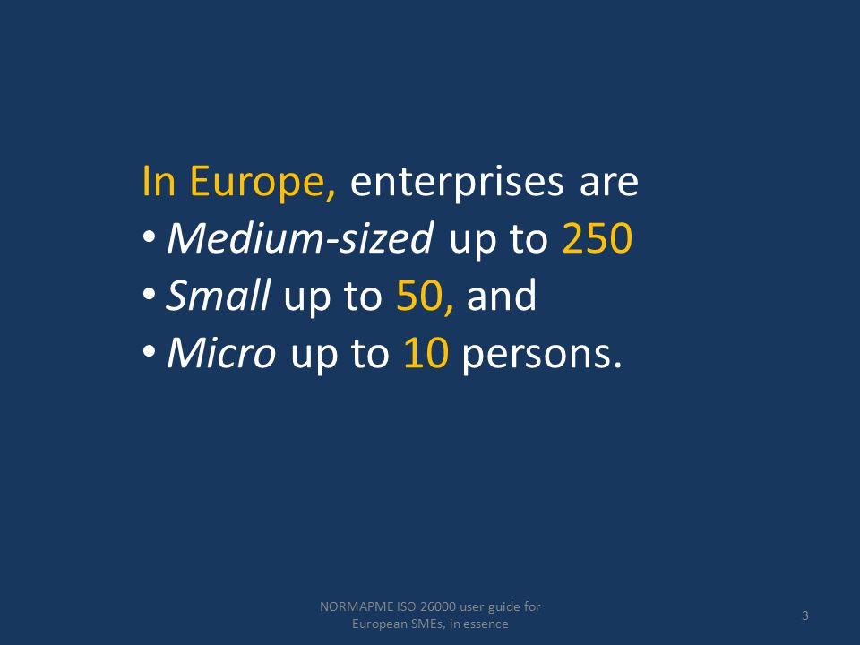 NORMAPME ISO user guide for European SMEs, in essence
