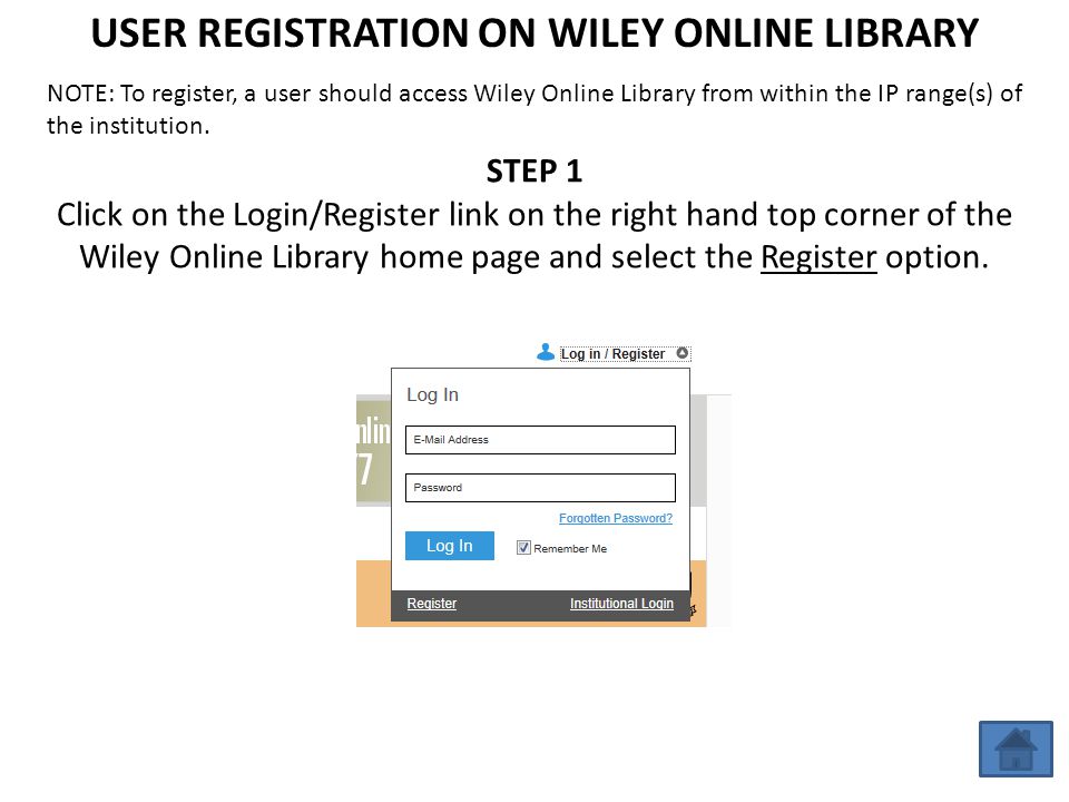 USER REGISTRATION ON WILEY ONLINE LIBRARY