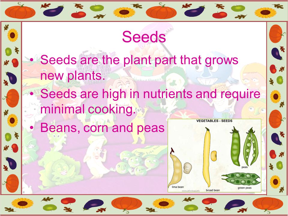 Seeds Seeds are the plant part that grows new plants.