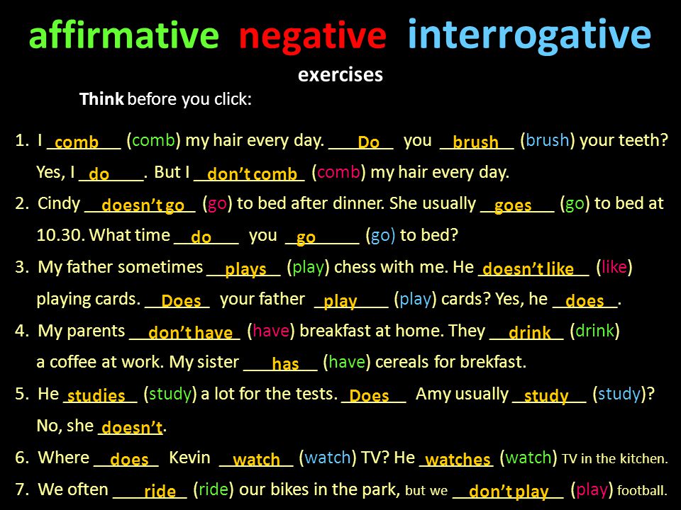 affirmative negative interrogative exercises
