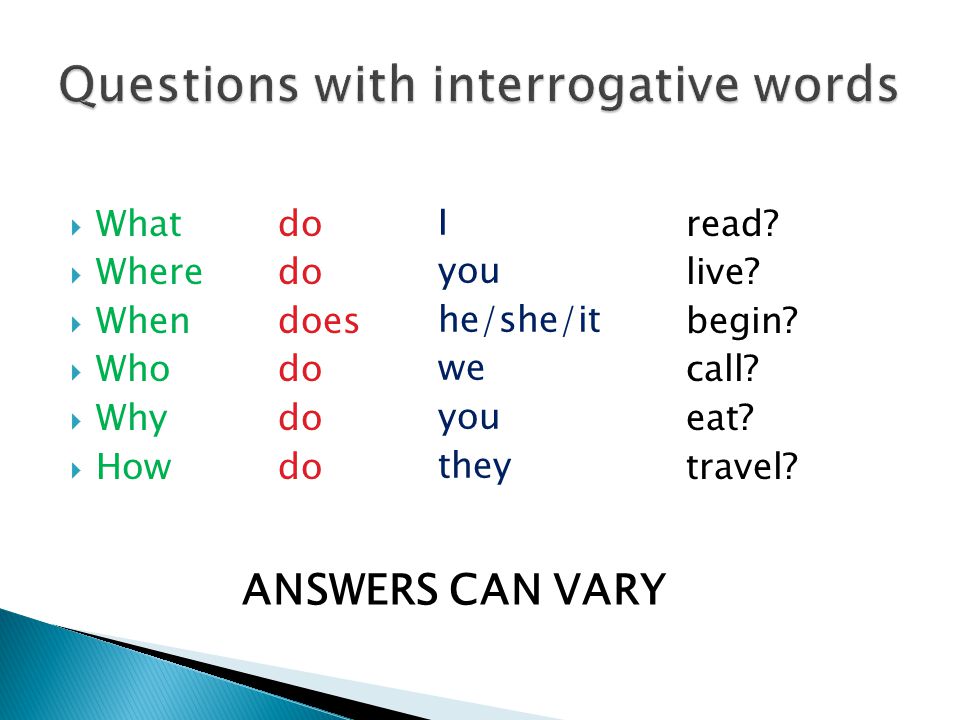Make questions with do does did. Interrogative вопросы. Questions with do does. Question Words таблица. Words with do.