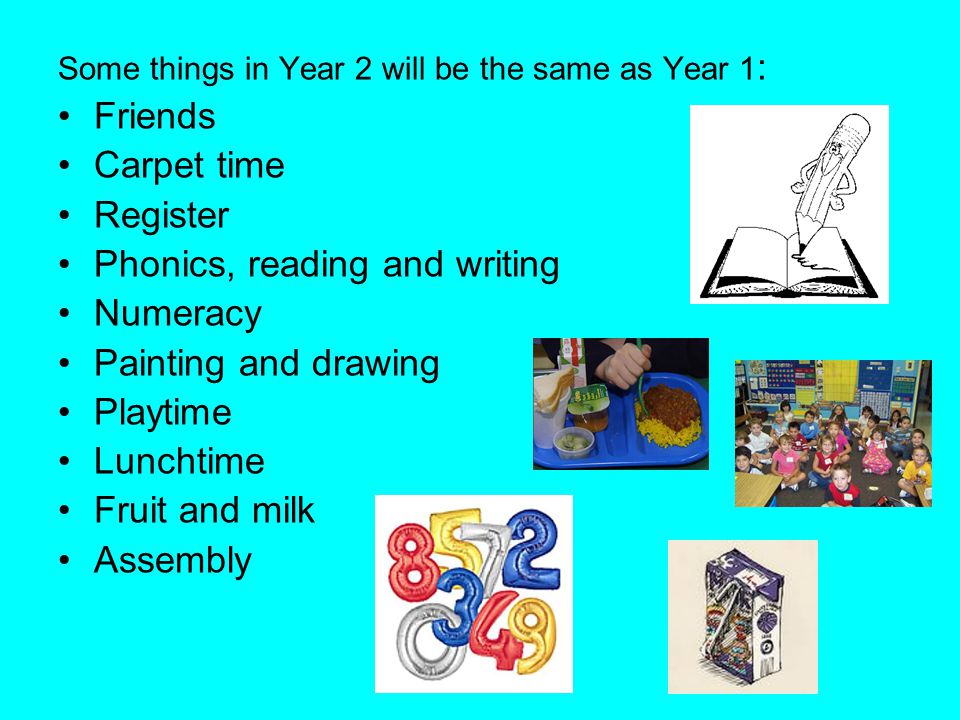 Phonics, reading and writing Numeracy Painting and drawing Playtime
