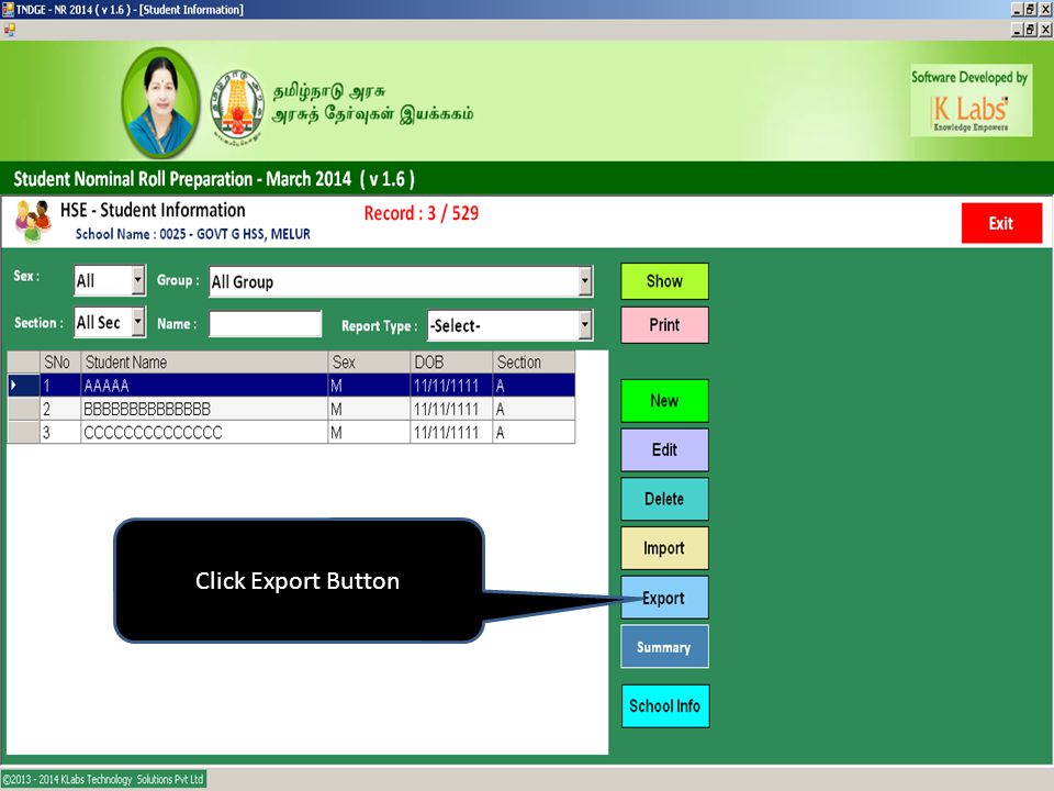 Click Export Button
