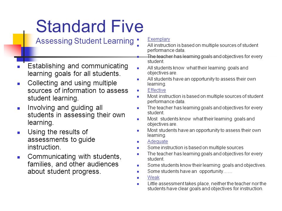 Standard Five Assessing Student Learning
