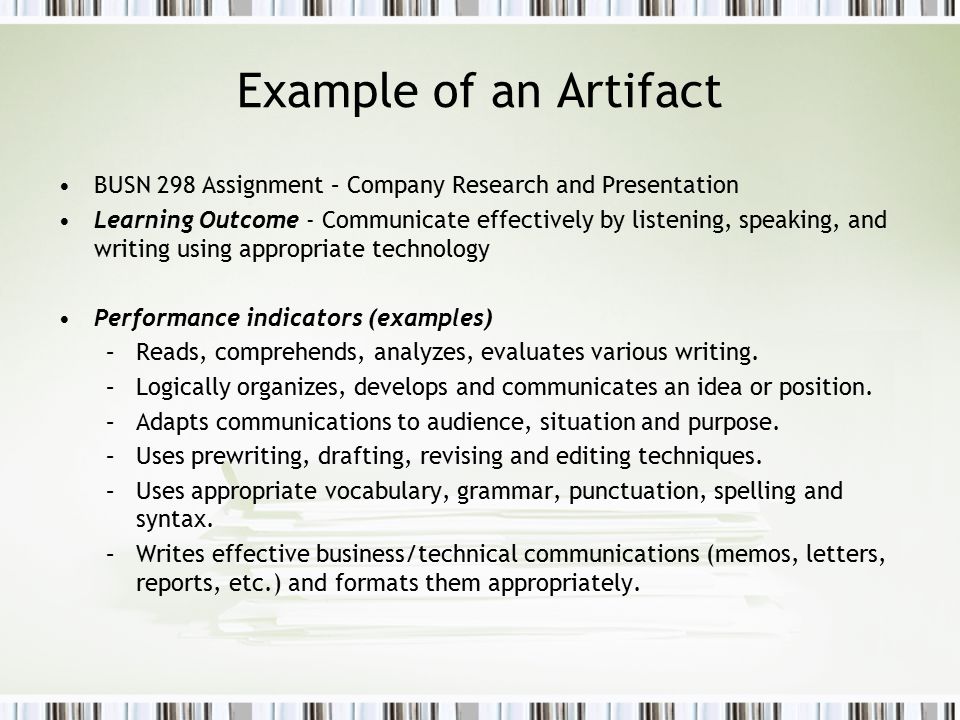 Example of an Artifact BUSN 298 Assignment – Company Research and Presentation.