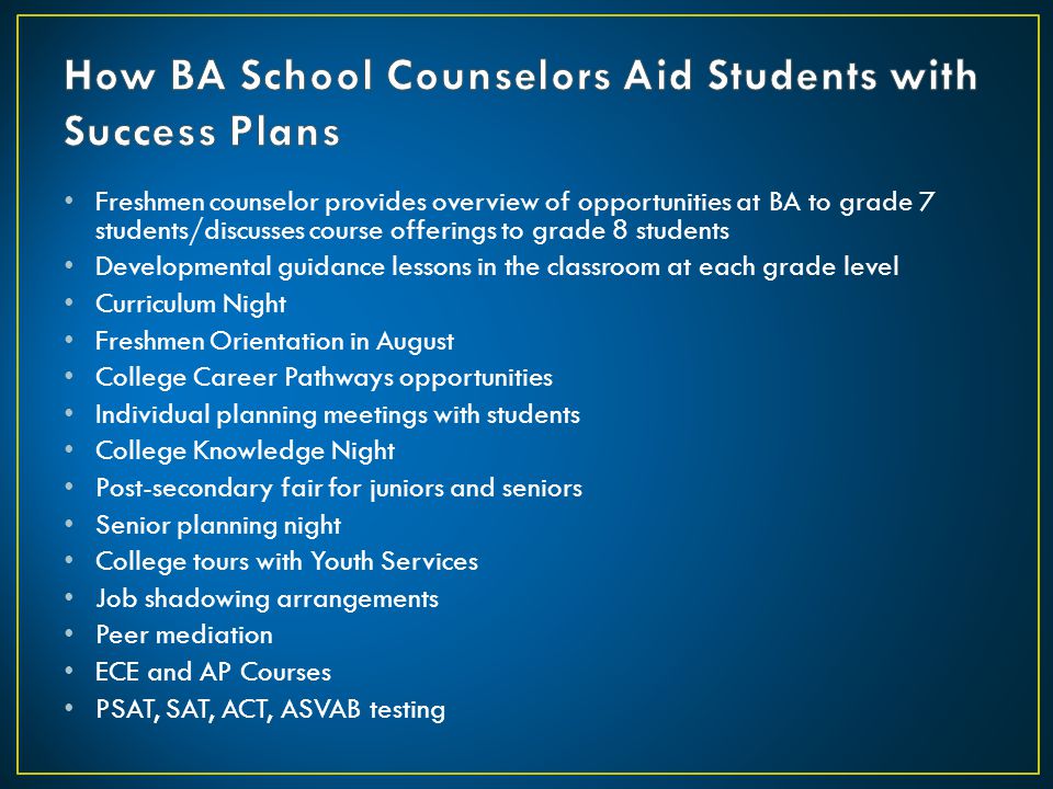 How BA School Counselors Aid Students with Success Plans