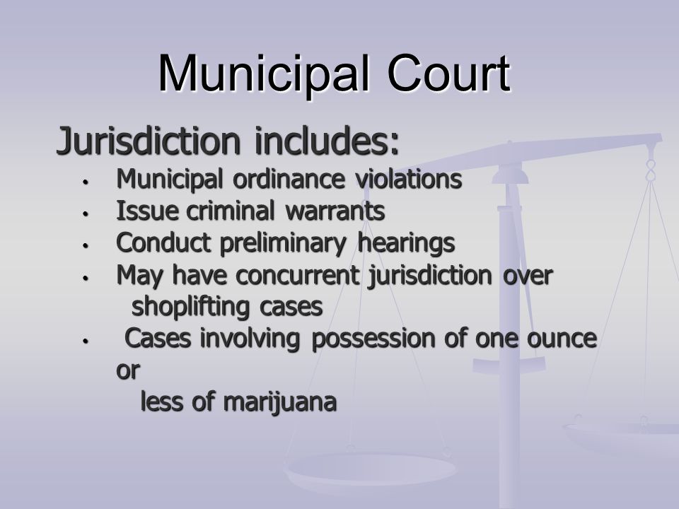 Municipal Court Jurisdiction includes: Municipal ordinance violations