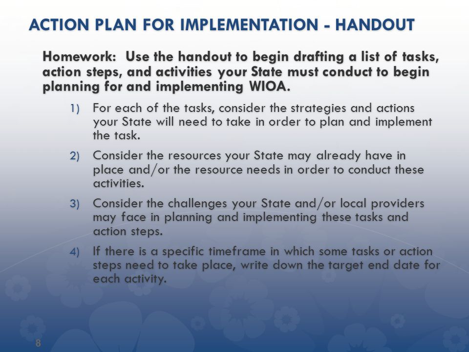 Action plan for implementation - handout