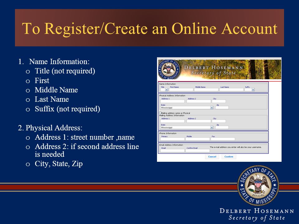 To Register/Create an Online Account
