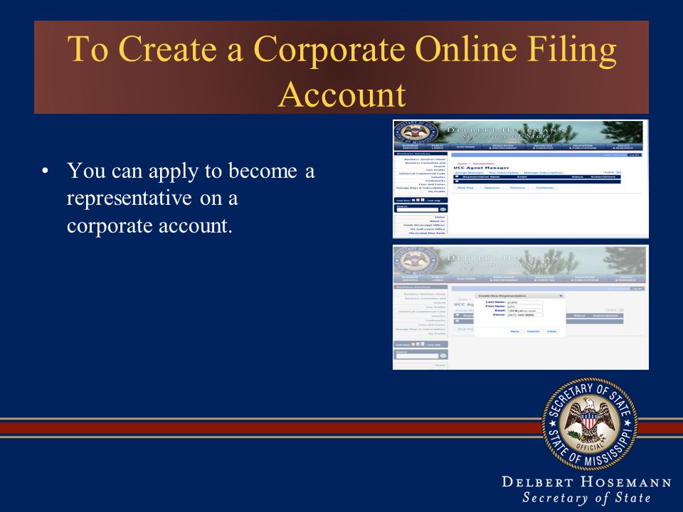 To Create a Corporate Online Filing Account
