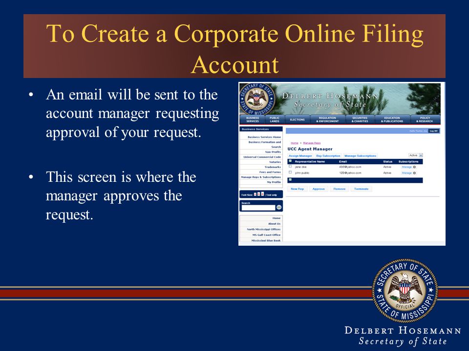 To Create a Corporate Online Filing Account