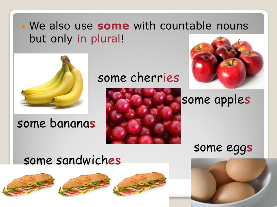 some cherries some apples some bananas some eggs some sandwiches