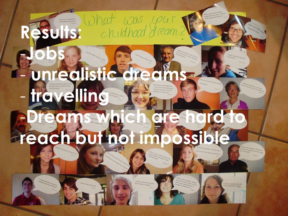 Results: Jobs unrealistic dreams travelling Dreams which are hard to reach but not impossible