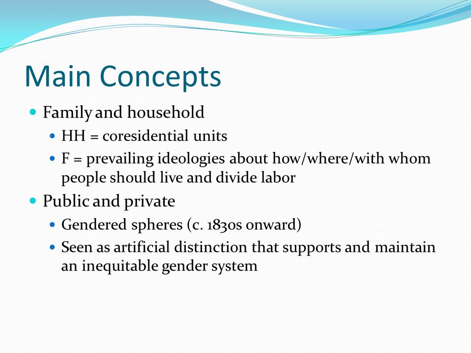 Main Concepts Family and household Public and private