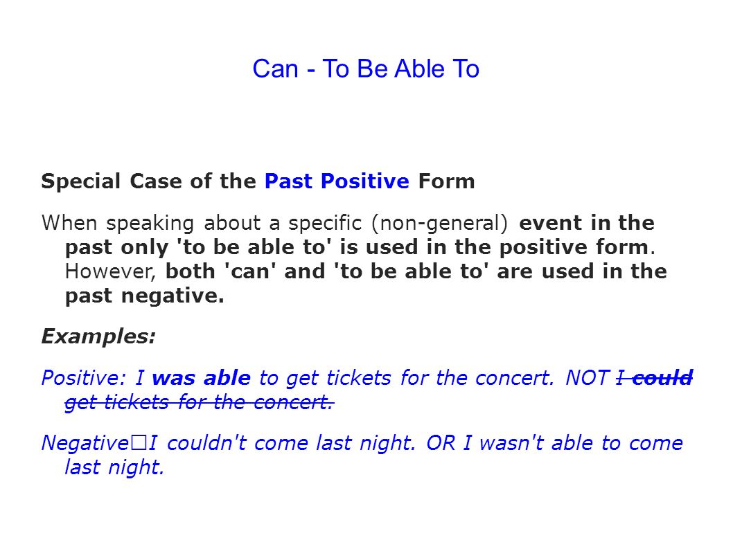 Can - To Be Able To Special Case of the Past Positive Form