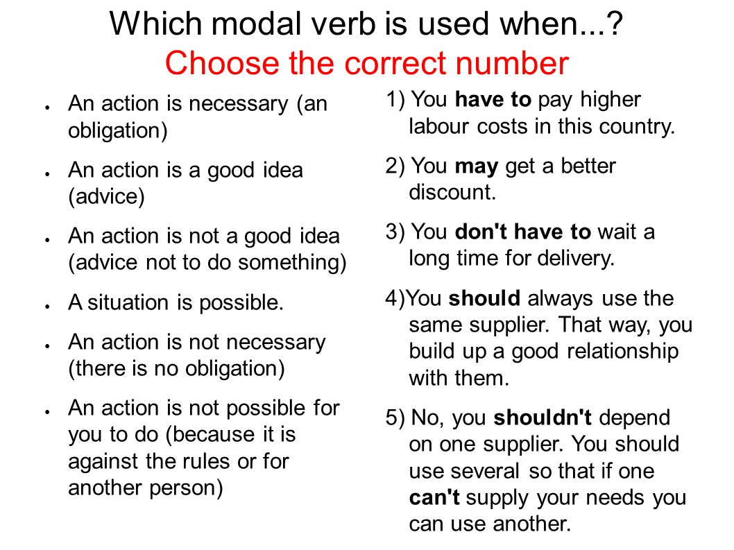 Which modal verb is used when... Choose the correct number