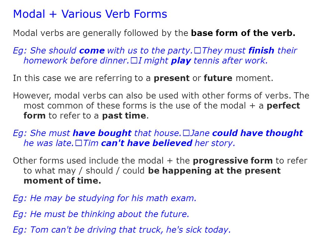 Modal + Various Verb Forms