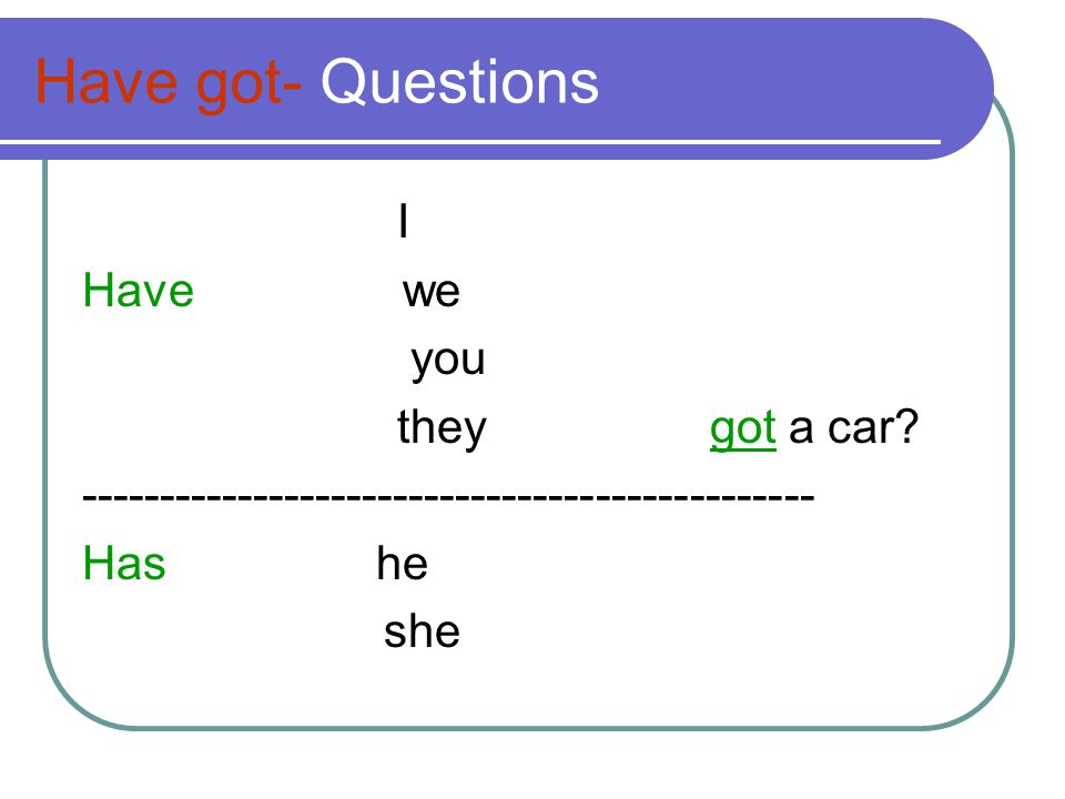 Have got- Questions I Have we you they got a car