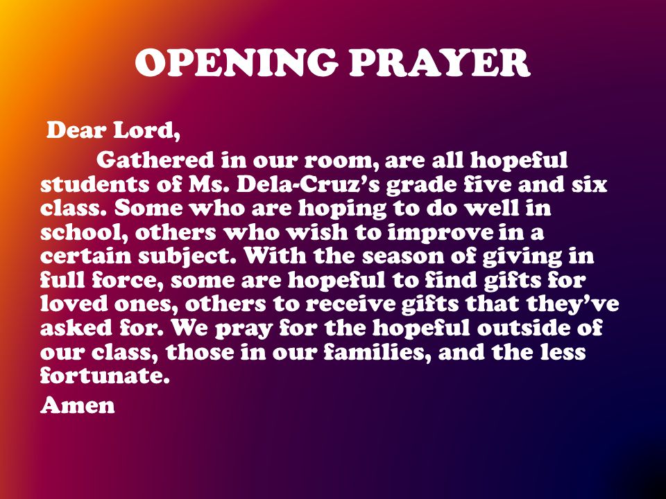 Prayer Before Class - Opening Prayers