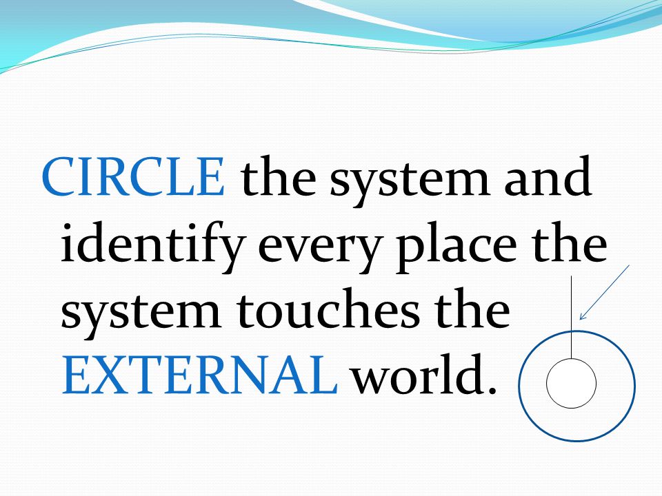 CIRCLE the system and identify every place the system touches the EXTERNAL world.