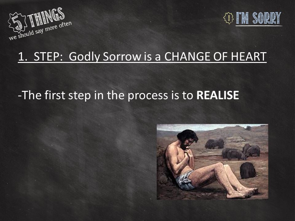 1. STEP: Godly Sorrow is a CHANGE OF HEART -The first step in the process is to REALISE