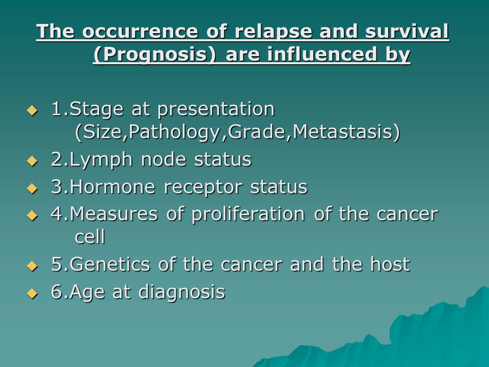 The occurrence of relapse and survival (Prognosis) are influenced by
