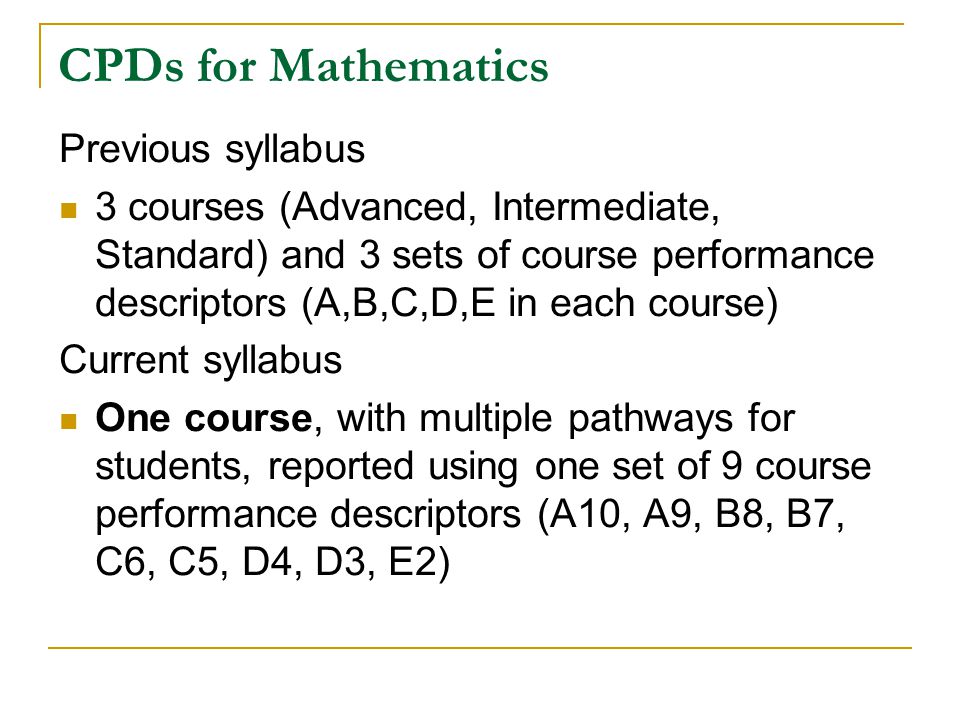 CPDs for Mathematics Previous syllabus
