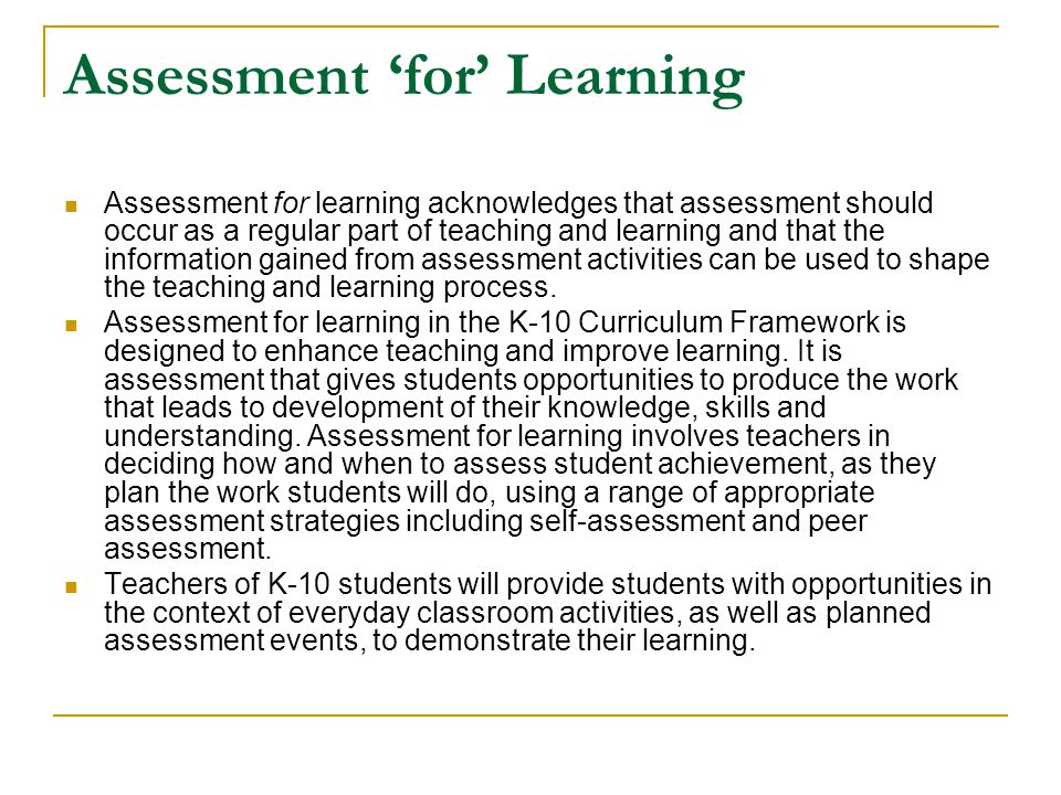 Assessment ‘for’ Learning