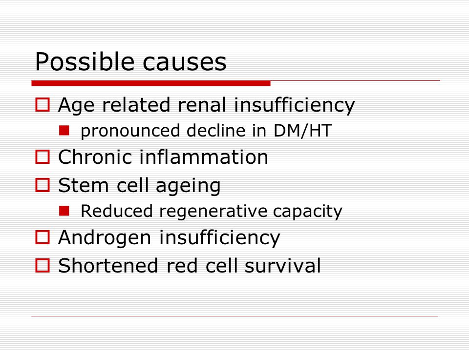 Possible causes Age related renal insufficiency Chronic inflammation