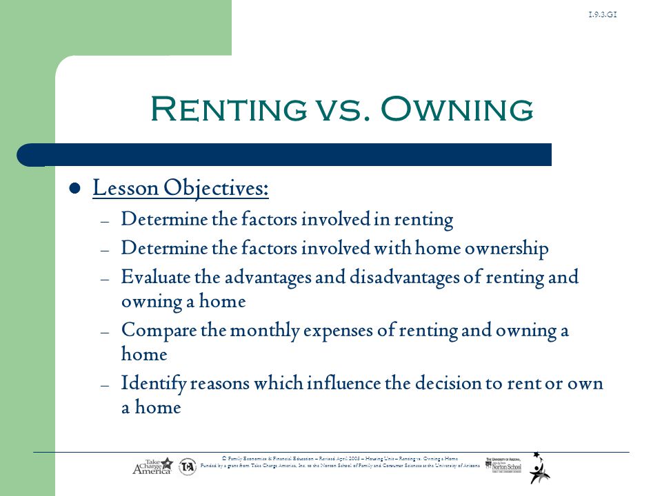 Renting vs. Owning Lesson Objectives: