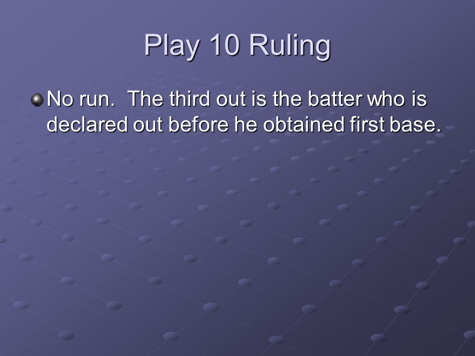 Play 10 Ruling No run.