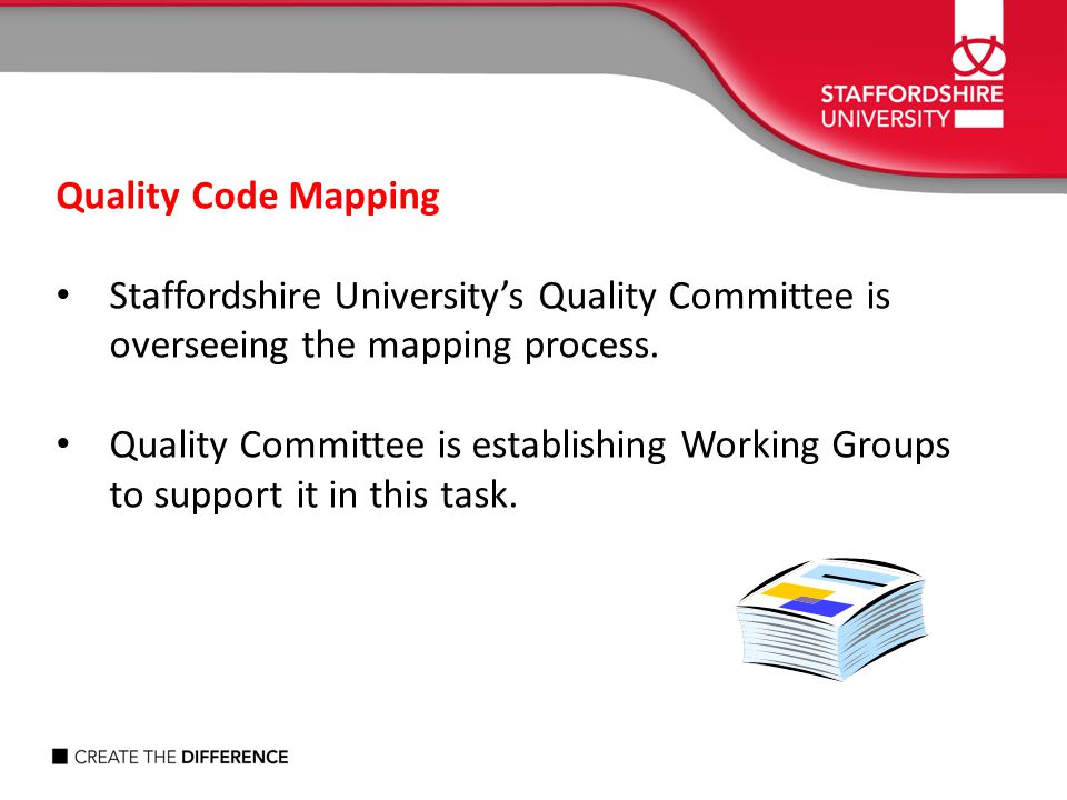 Quality Code Mapping Staffordshire University’s Quality Committee is overseeing the mapping process.