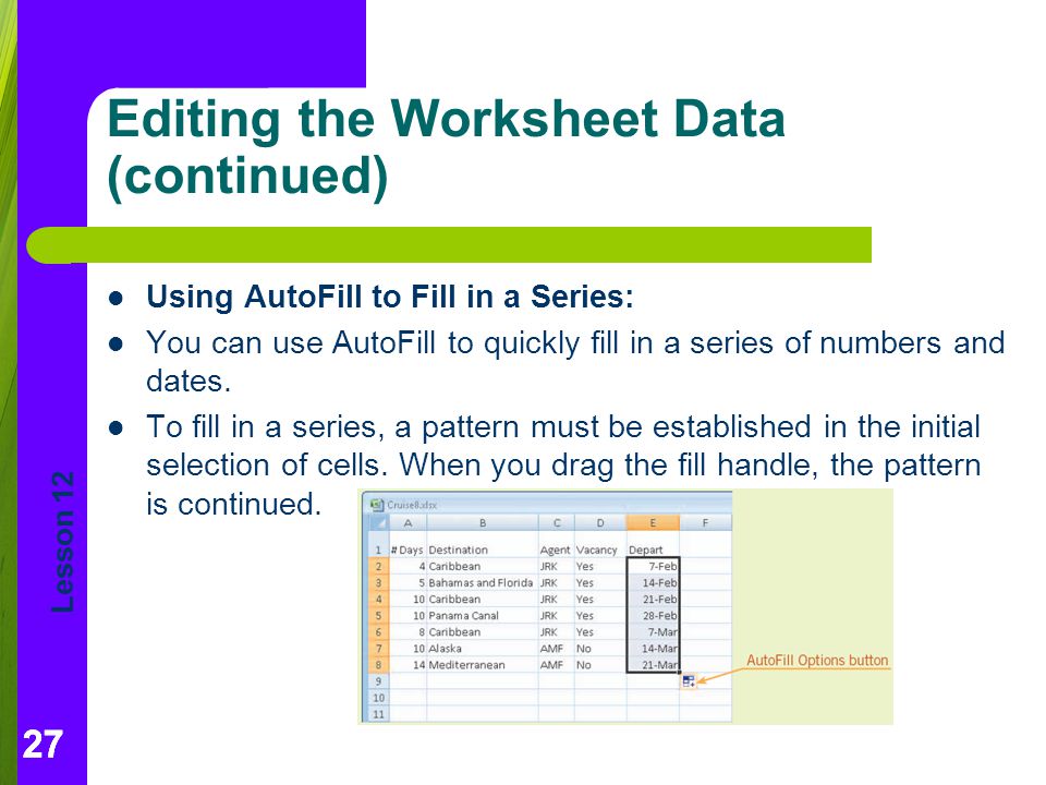 Editing the Worksheet Data (continued)