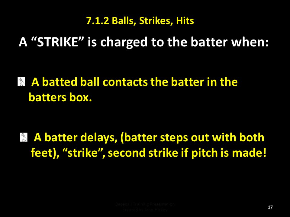 A STRIKE is charged to the batter when: