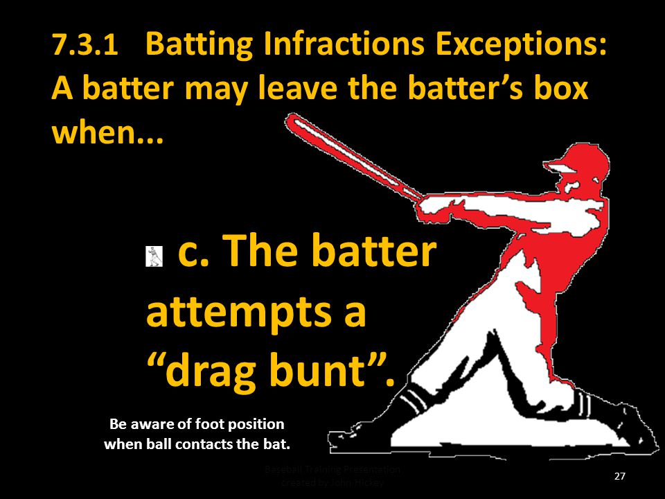 Be aware of foot position when ball contacts the bat.